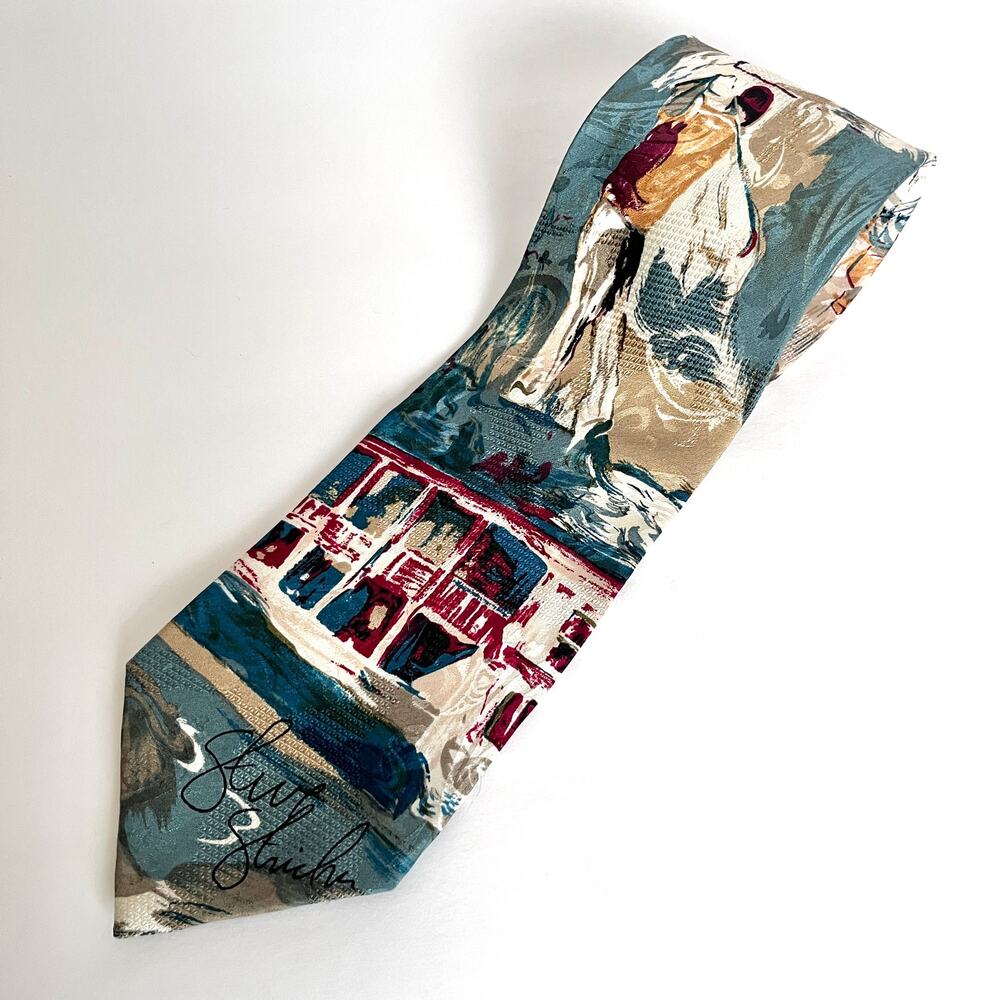 Vintage 100% Silk Golf Necktie Steve Stricker Fairway Sport Abstract Stylized